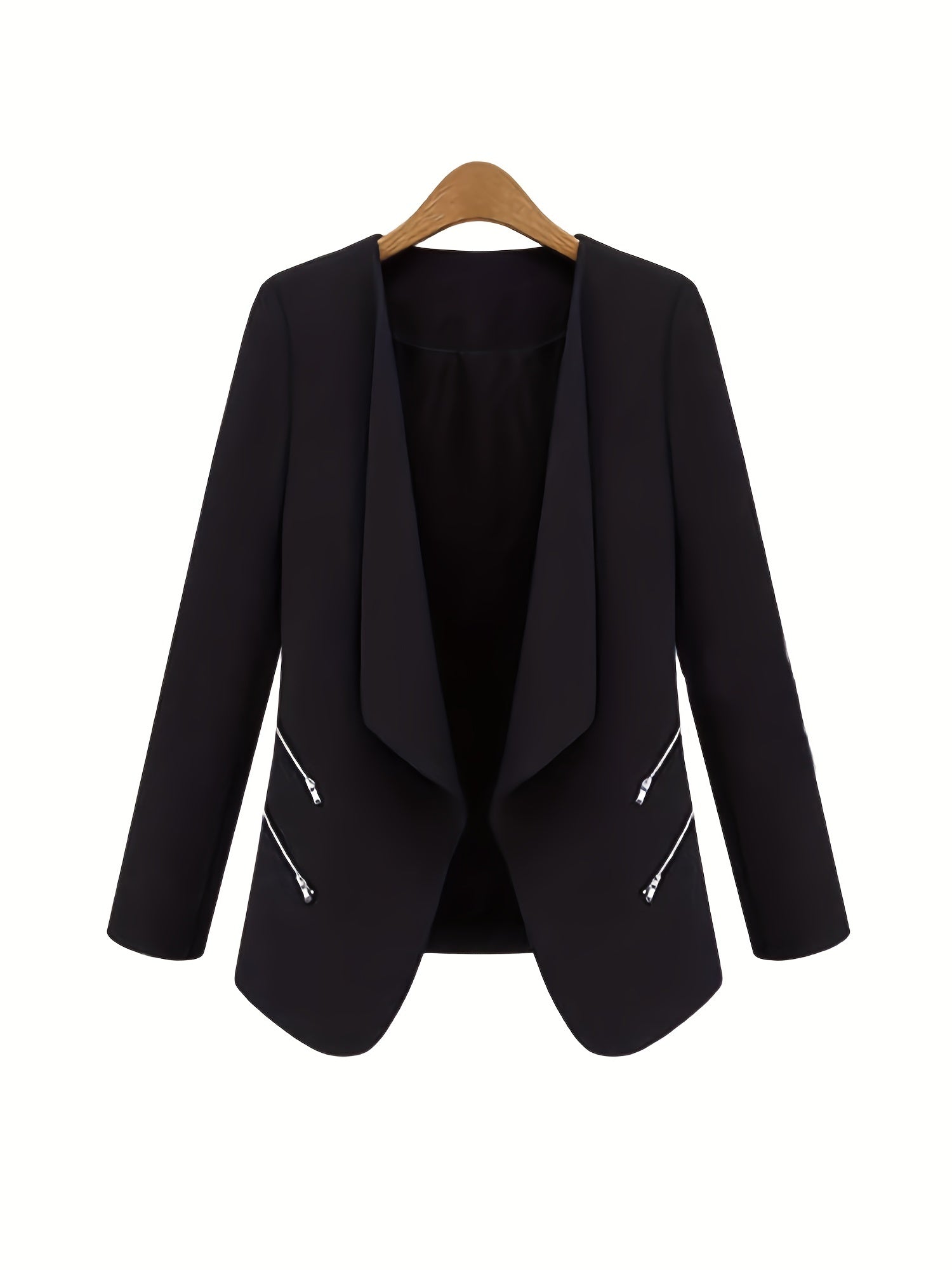 Zipper Shawl Collar Blazer Casual Open Front Long Sleeve