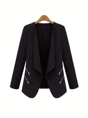 Zipper Shawl Collar Blazer Casual Open Front Long Sleeve