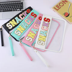 Glitter Monogram Clear Makeup Cosmetic Bag Zipper Toiletry Pouch