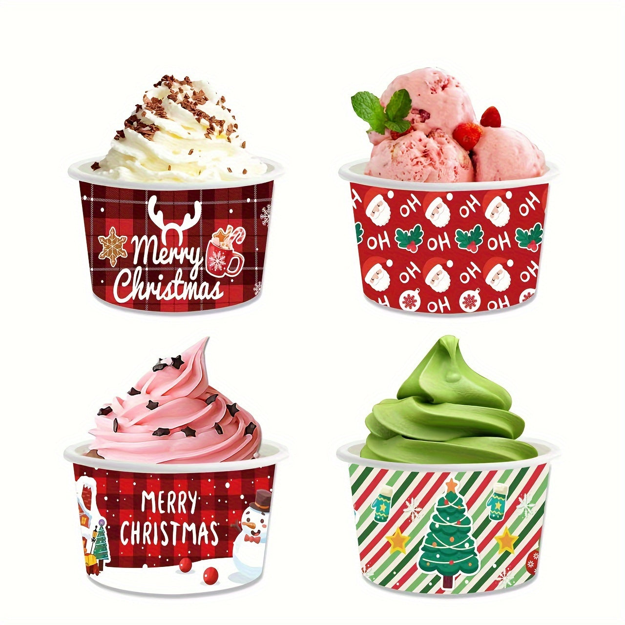 24 Christmas Treats Disposable Paper Bowls Ice Cream Bowls Christmas Decoration