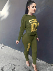 Letter Print 2-Piece Set Hoodies & Skinny Pants