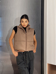 High Neck Zip-Up Vest Sleeveless Outerwear