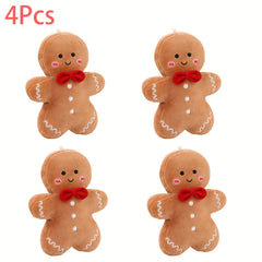 Gingerbread Man Plush Hanging Ornaments Set of 4