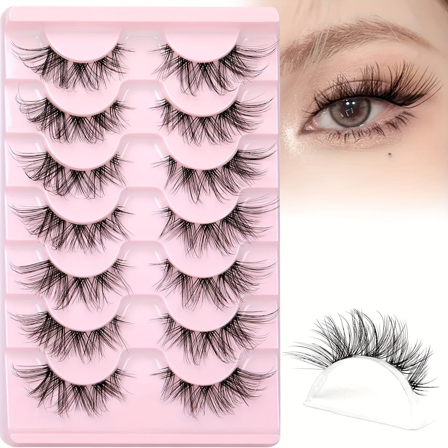 7 Pairs Natural False Eyelashes Clear Band Thin Fox Eyes Short Anime Mink Lashes