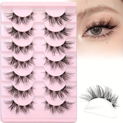 7 Pairs Natural False Eyelashes Clear Band Thin Fox Eyes Short Anime Mink Lashes