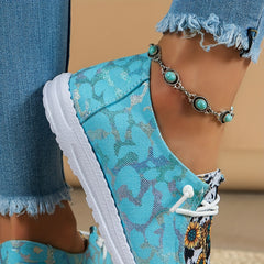 Women's Sunflower Patchwork Flat Shoes Lace Up
