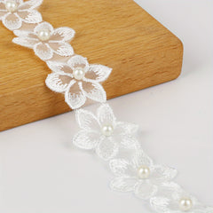 Embroidery Flower Pearl Lace Organza Neckline DIY Accessories