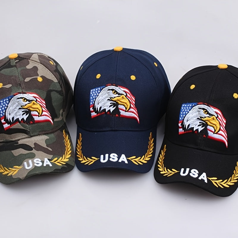 Patriotic Eagle & Flag Embroidered Baseball Cap Unisex Fishing Hat