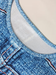 Summer Sexy Jeans Graphic T Shirt Long Sleeve Cropped Denim Sports Tee