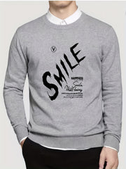 Smile Knitted Sweater Men's Casual Warm Crew Neck Pullover for Fall Winter