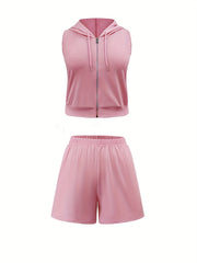 Casual 2 Piece Set Tank Top Hoodie & Shorts