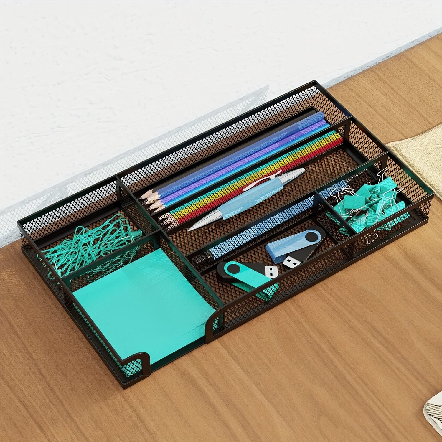 Metal Mesh Desk Drawer Organizer Dividers - Pen Tray Box for Desktop