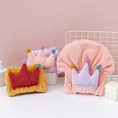 Kids Cartoon Crown Shower Cap, Absorbent Coral Fleece Turban