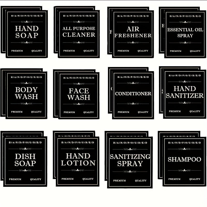 Waterproof Soap Liquid Bottle Labels - Set of 12