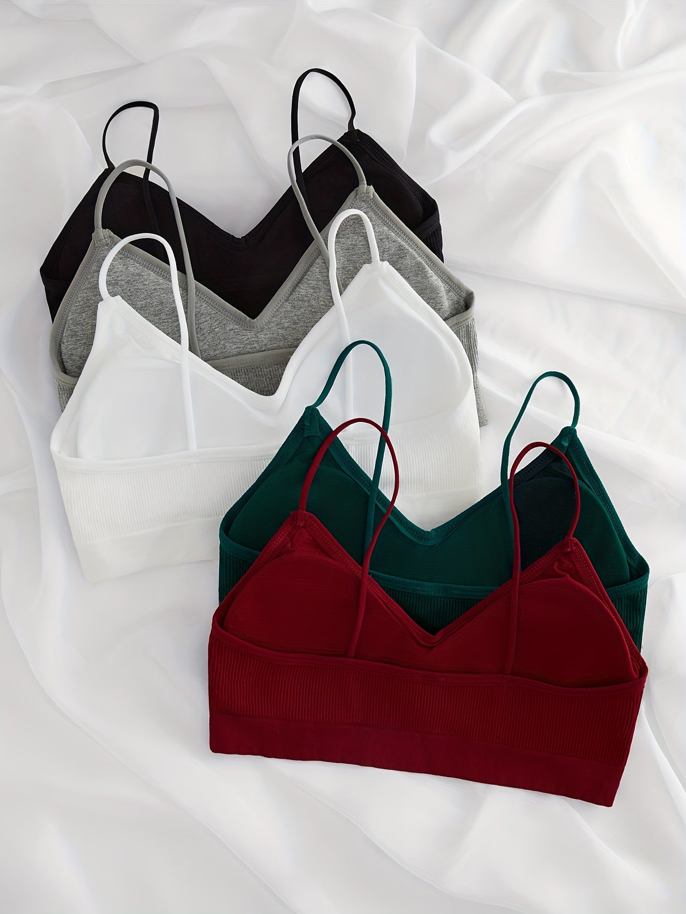 5 Pcs Ribbed Wireless Sports Bra Comfy & Breathable Workout Bralette