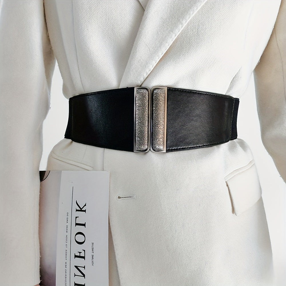 Classic PU Leather Wide Belt Vintage Elastic Waistband Coat Dress Girdle