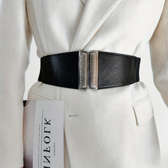 Classic PU Leather Wide Belt Vintage Elastic Waistband Coat Dress Girdle