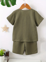 2pcs Little Boy Cotton Short Sleeve Polo Shirts & Shorts Set