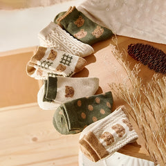 6 Pairs Cartoon Bear Print Socks Women's Mid Tube Stockings