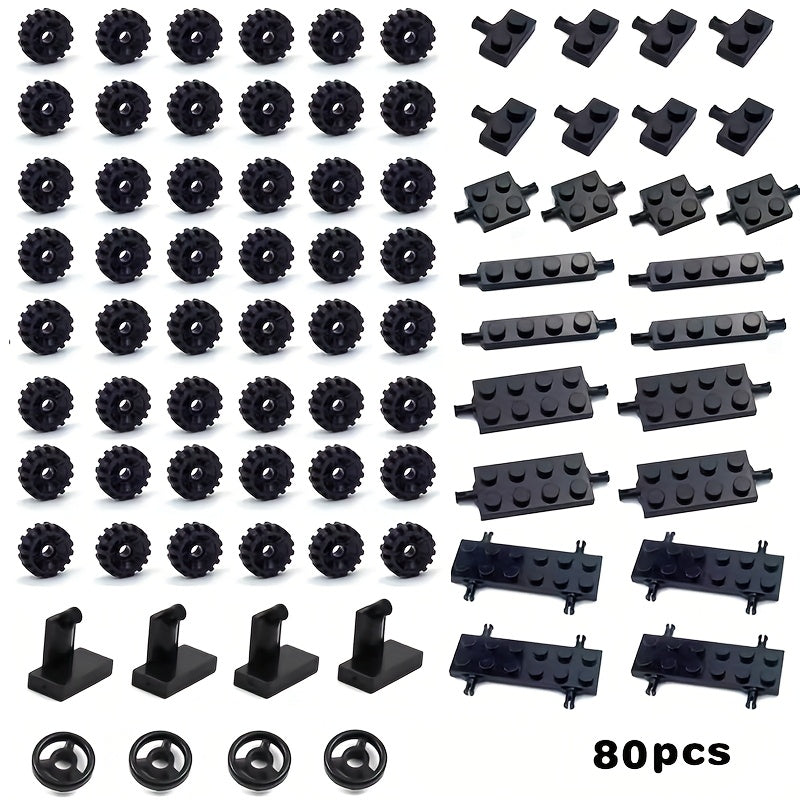 Small Grain Building Block Wheels Axle Tire 4-Piece Set