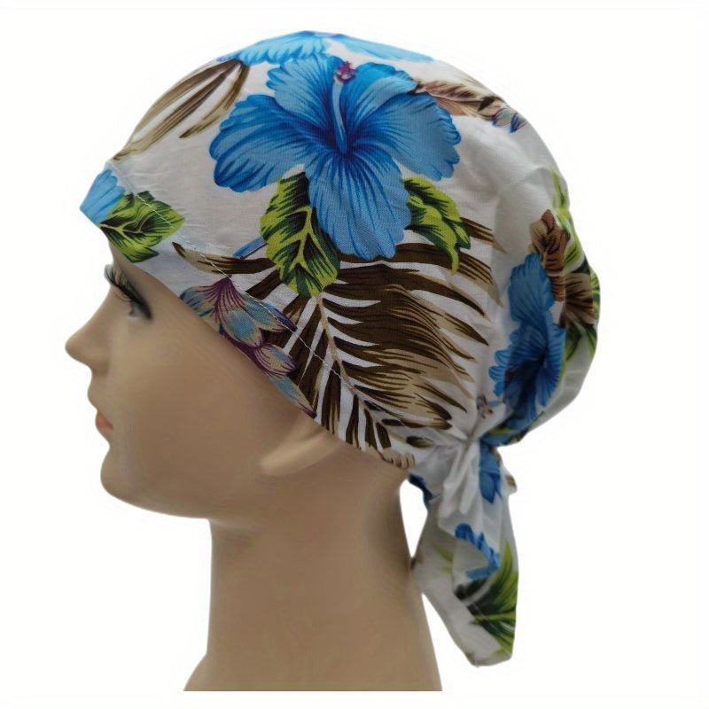 Flower Print Triangle Turban Cap Cotton Bandana Women Head Wrap