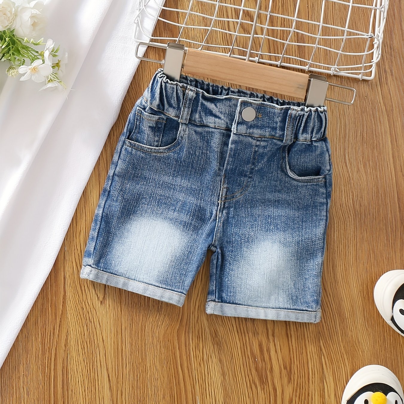 Girls Washed Denim Shorts Comfortable Casual Pants for Summer Outdoor Kids