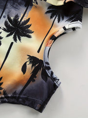 Toddler Girls Coconut Tree Graphic One Piece Swimsuit Set