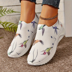 Women's Bird Pattern Slip on Sneakers Mesh Knit Walking Shoes