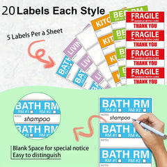 120pcs Home Moving Labels 4 Coded Packing Labels Fragile Stickers