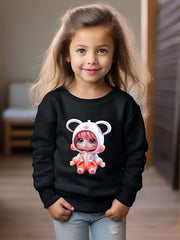 Girl Print Sweatshirt Crew Neck Pullover For Kids