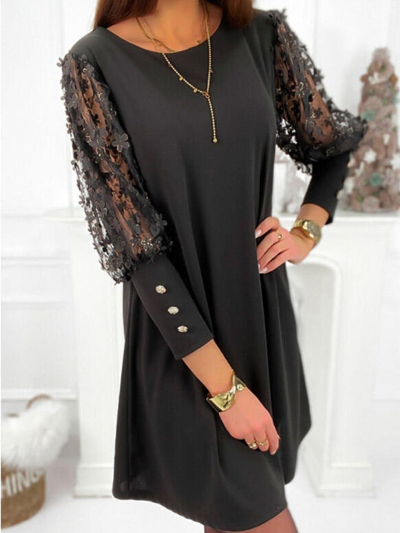 Casual Lace Cut Out Sleeve Maxi Loose Dress
