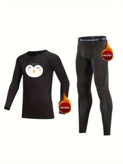 Kids Compression Fleece Sets Cartoon Crew Neck Pullover & Elastic Waist