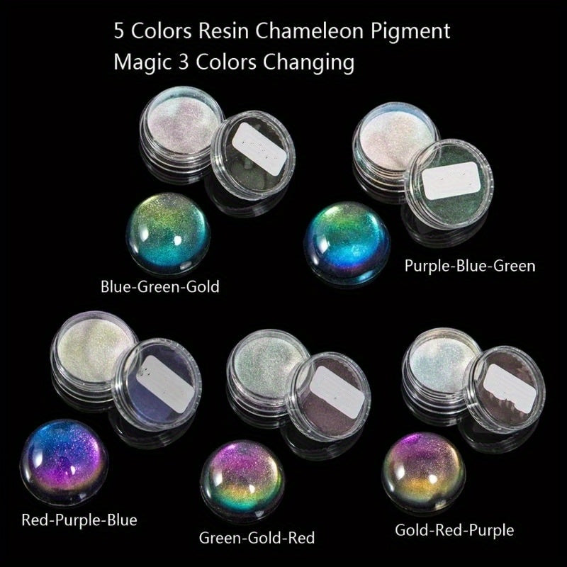 5Pcs Chameleons Pigment Mirror Rainbow Epoxy Resin Glitter Jewelry Making