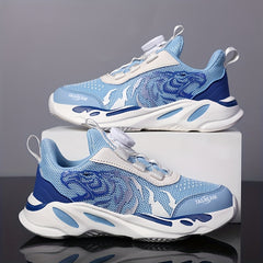Boys Low Top Woven Sneakers Rotating Button Lightweight Anti Slip