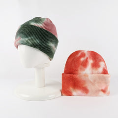 Wool Tie Dye Half Finger Gloves Hats Warm Gradient Ear Protection