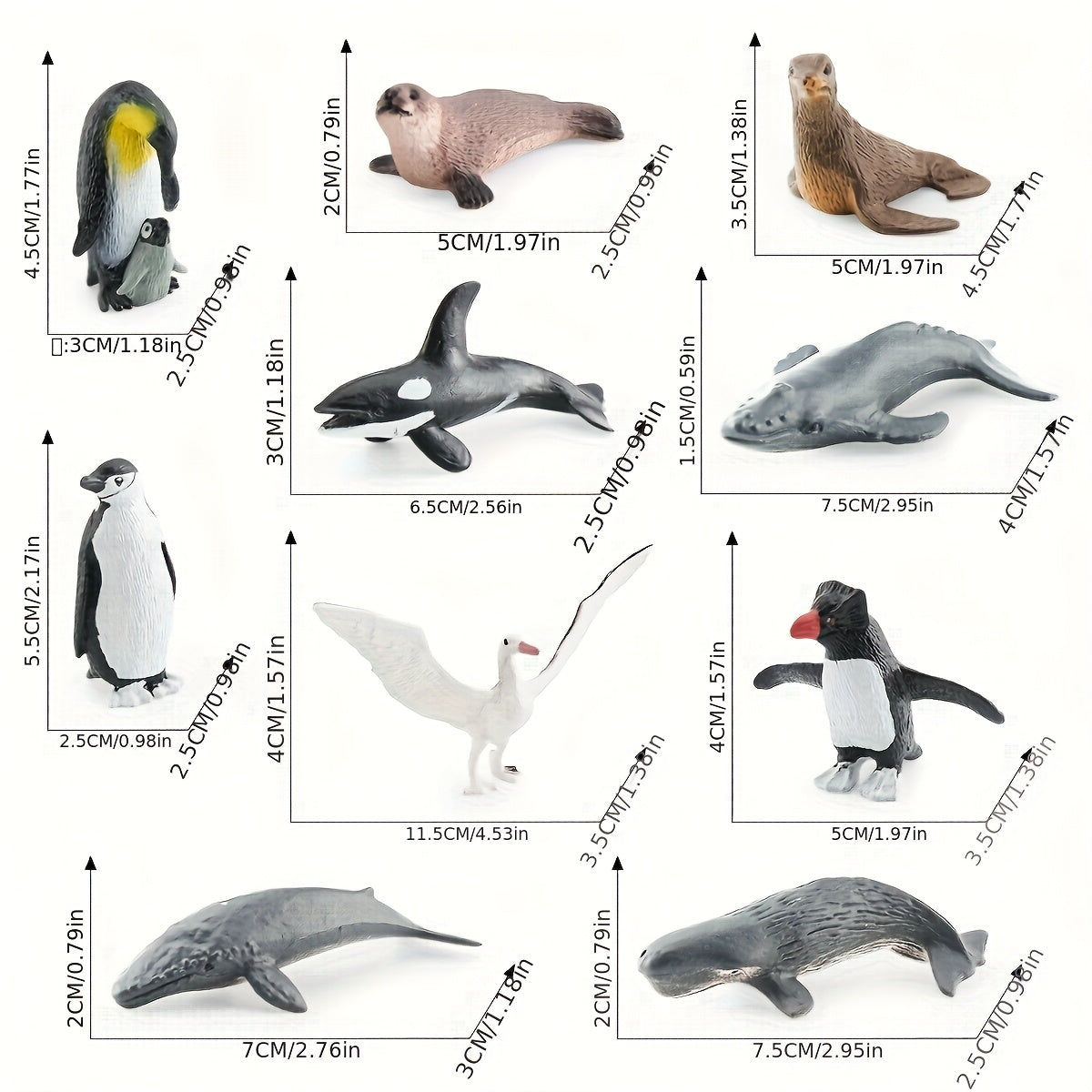 Polar Animal Model Set Penguin Sperm Whale Albatross Seal Antarctic Marine Life