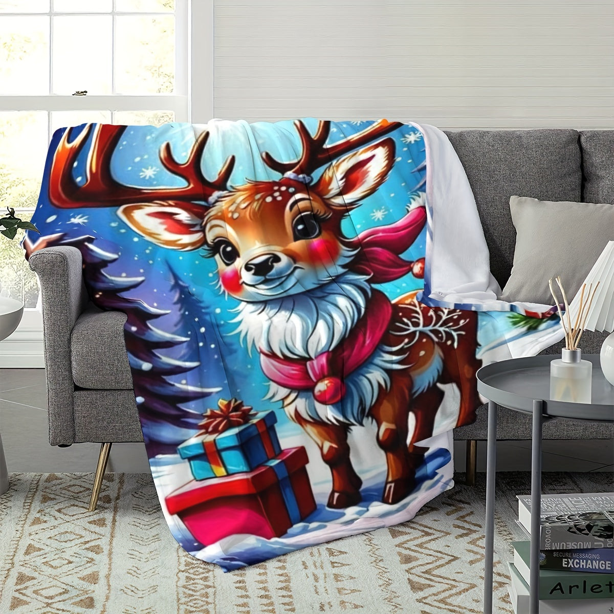 Christmas Deer Print Blanket for Home & Outdoor Use