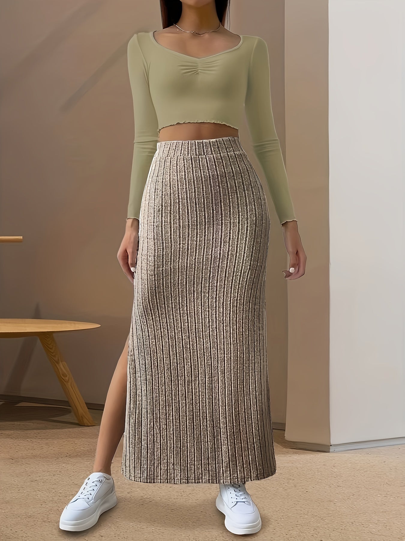High Waist Split Skirt Stretchy for Spring & Summer