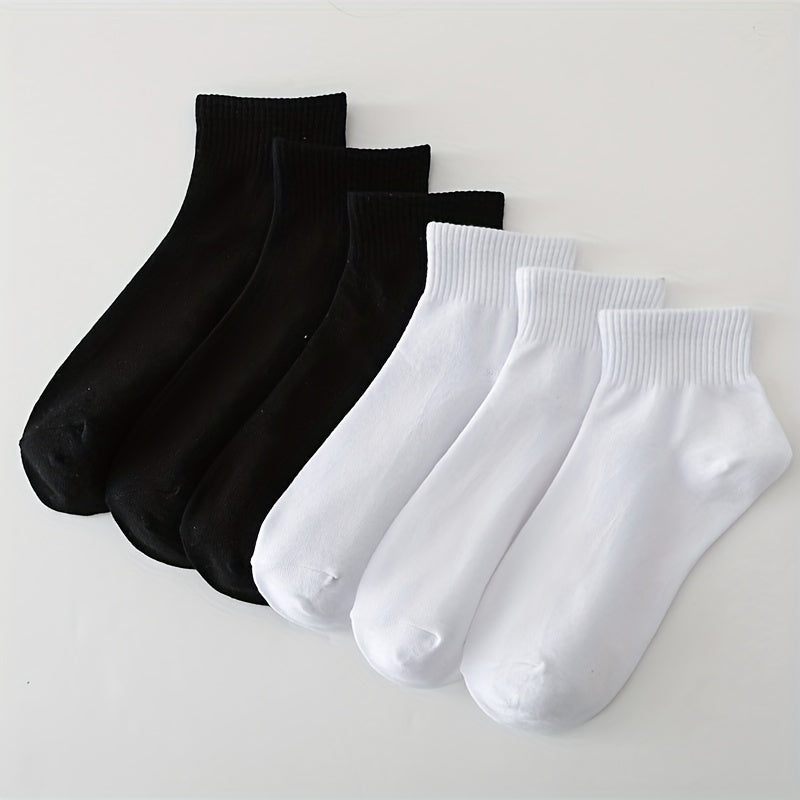 6 Pairs Women's Crew Short Socks Solid Color Comfy & Breathable