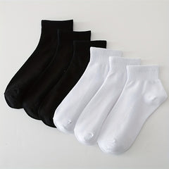 6 Pairs Women's Crew Short Socks Solid Color Comfy & Breathable