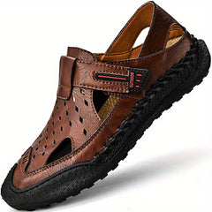 Men's Solid Stitch Closed Toe Sandals Rubber Sole Non-slip Shoes