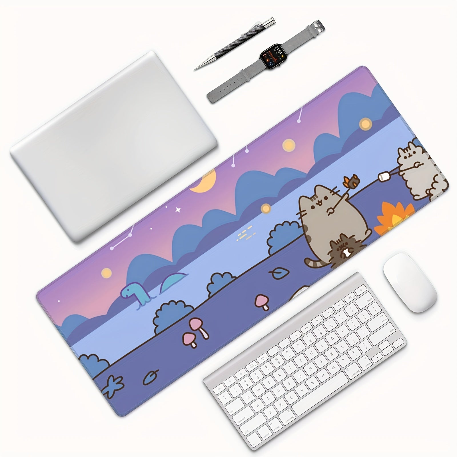 Cartoon Cat Anti-Skid Mousepad, Purple, 80 x 29, Office/Home Keyboard Pad