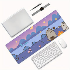 Cartoon Cat Anti-Skid Mousepad, Purple, 80 x 29, Office/Home Keyboard Pad