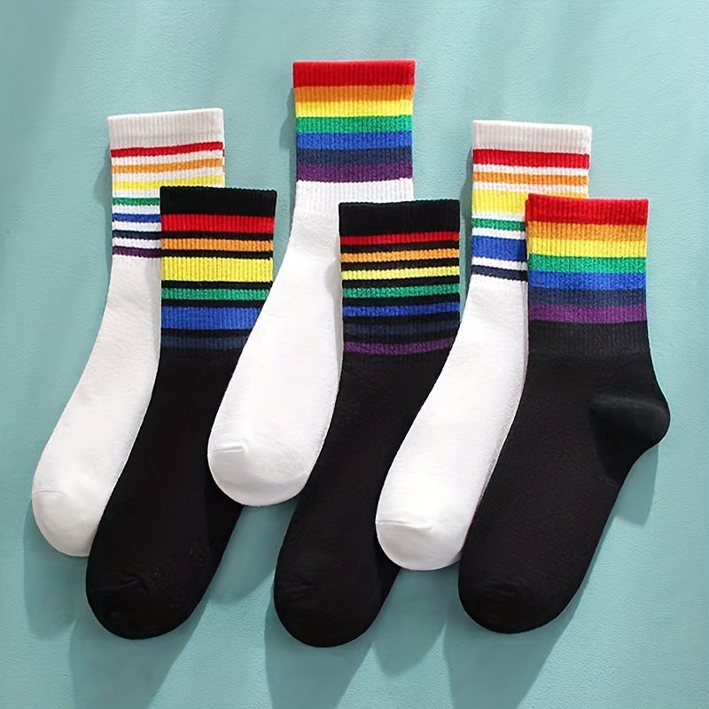 6 Pairs Kids Rainbow Crew Socks for Autumn/Winter