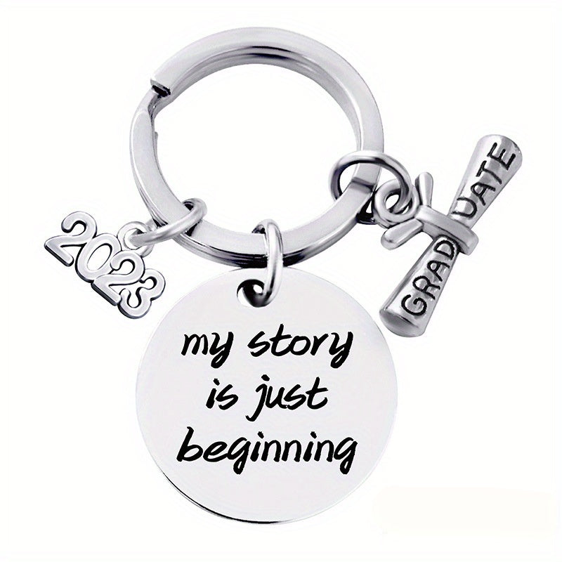Graduation Keychain Stainless Steel Round Metal Pendant