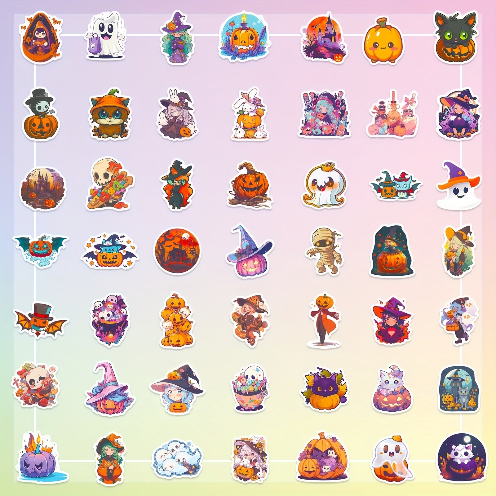 50pcs Halloween Pumpkin Theme Stickers Pack Waterproof Vinyl Party Stickers
