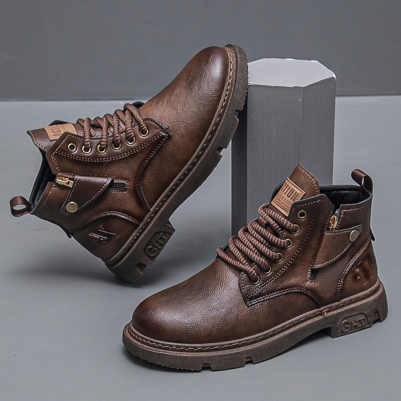 Men's Retro Ankle Boots PU Leather Lace-up Outdoor Trekking