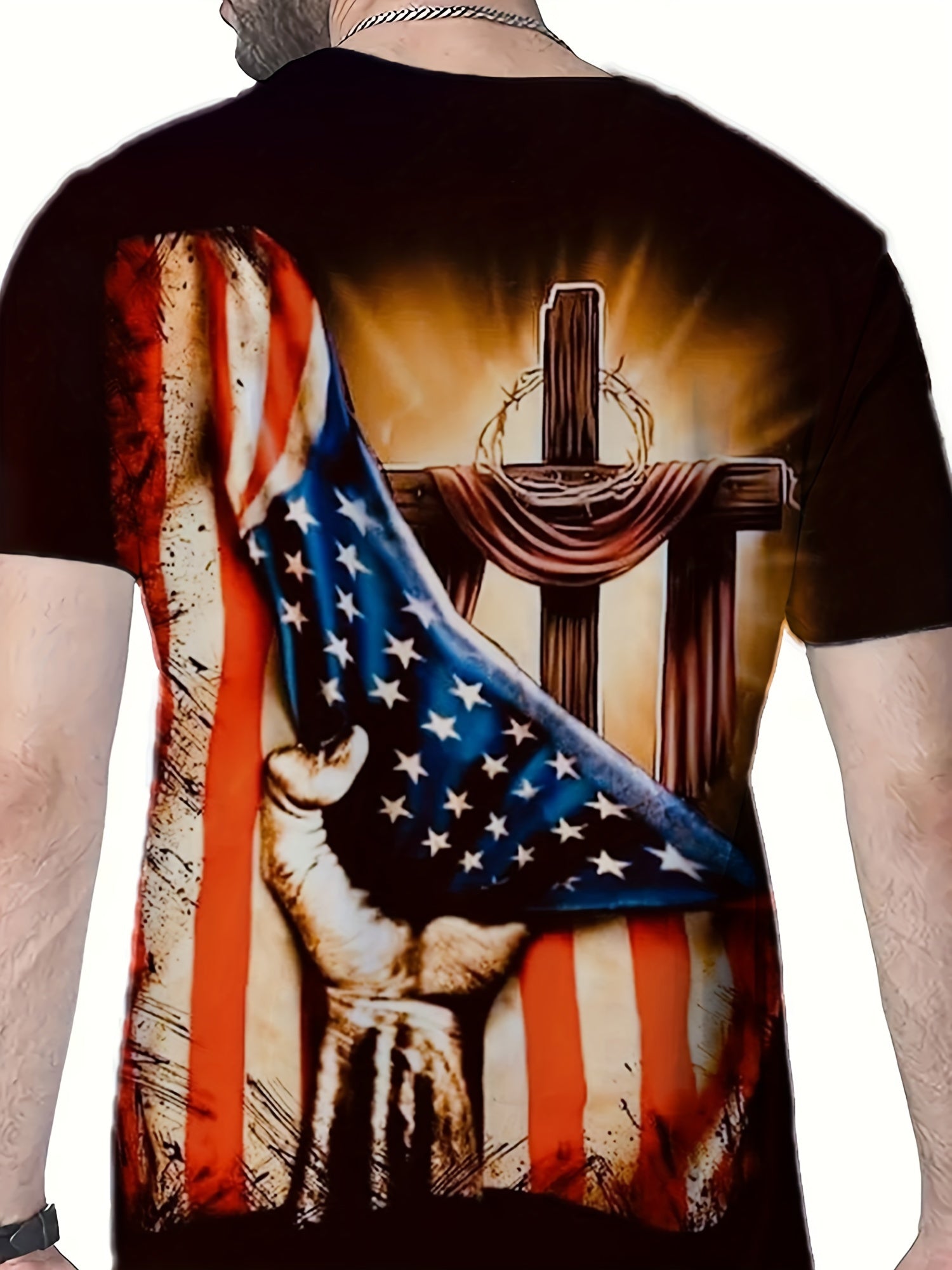 Cross Pattern T shirt Men's Casual Street Style Round Neck Tee Shirt