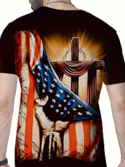 Cross Pattern T shirt Men's Casual Street Style Round Neck Tee Shirt