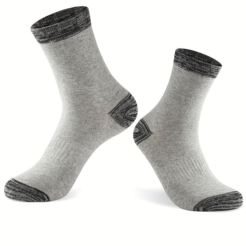 6 Pairs Men's Mid Crew Sport Block Socks, Cotton Blend, Sweat Absorbing